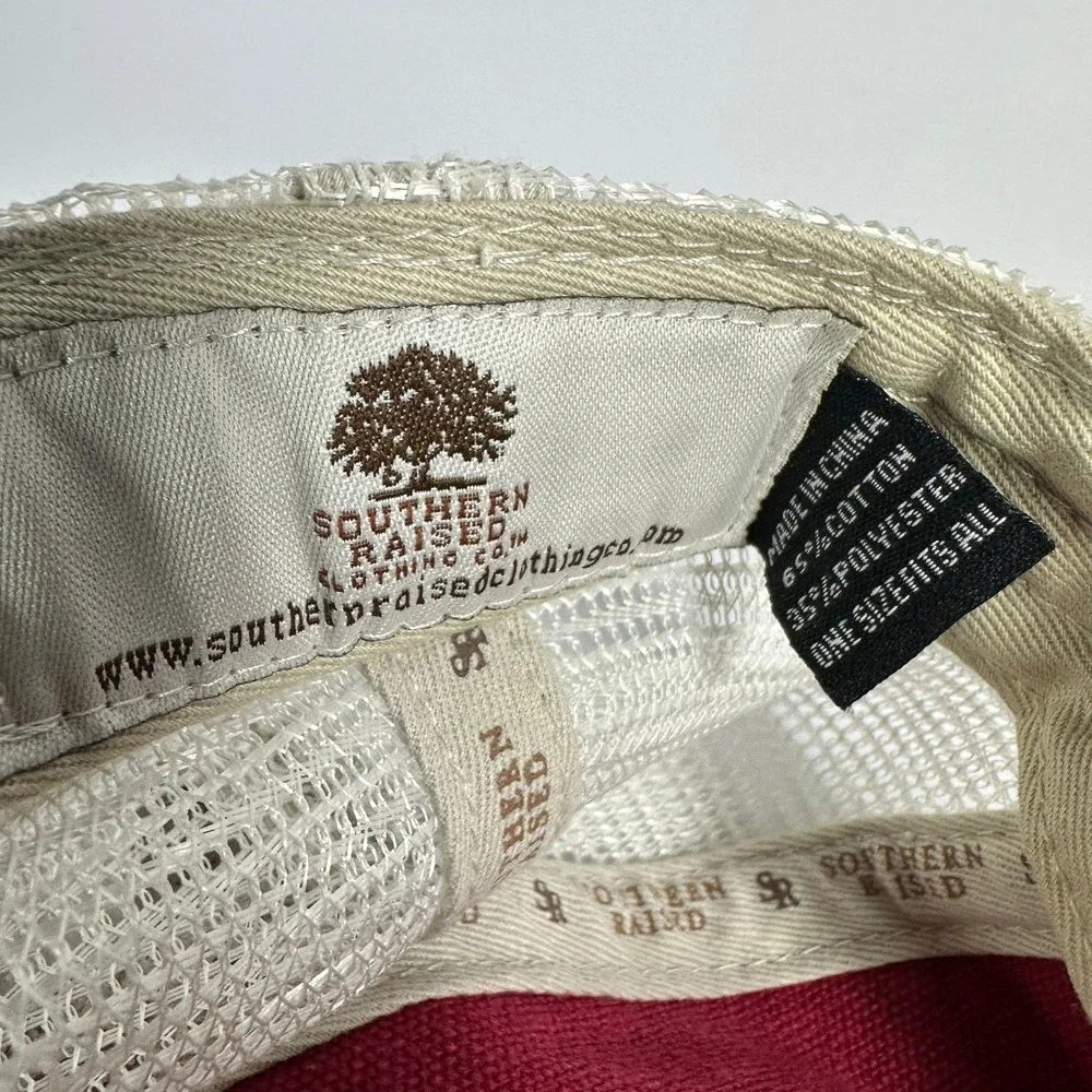 Southern Raised Small Town Proud Trucker Hat Red White Mesh Distressed‎ Kitsch